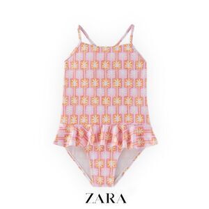 ZARA Kids | Orange/Pink | GEOMETRIC PALM TREE SWIMSUIT